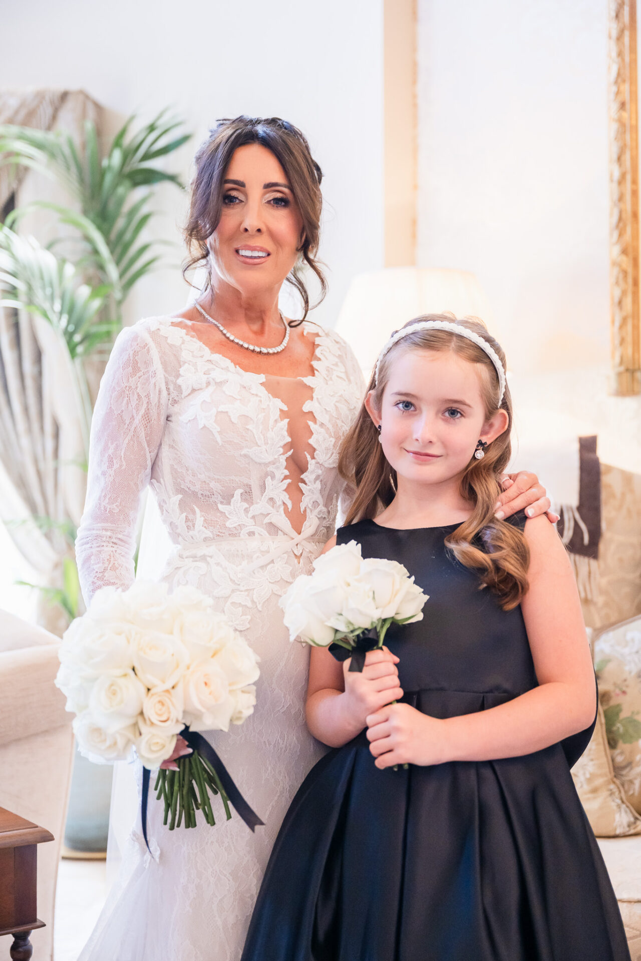 bride posing with her daughter , in The Royal Suit , Grantley Hall